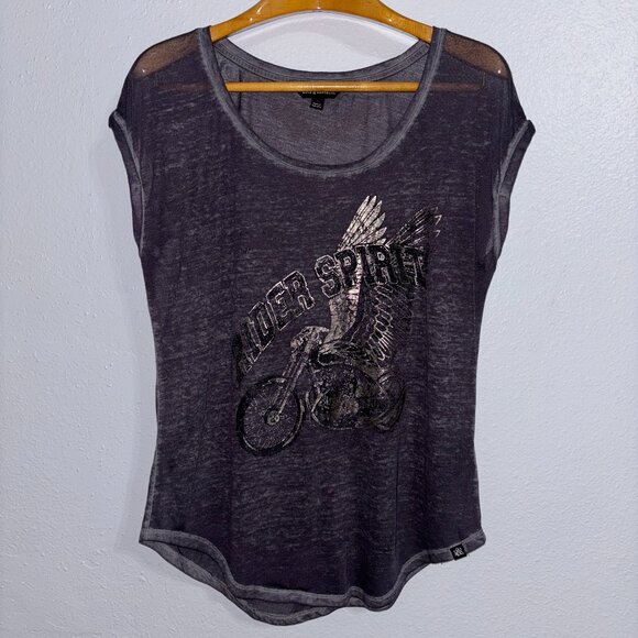 Rock & Republic Rider Spirit Graphic Tee Gray Sheer Burnout Top Wings M - Picture 1 of 10